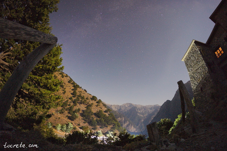 Ущелье Самарья ночью. Звёздное небо. Крит, Ксилоскало. Август 2018