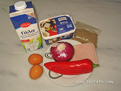 рецепт омлета с ветчиной, перцем, луком и фетой